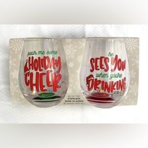 NIB Set of 2 Christmas Holiday
Stemless Wine Glasses
Drinkware Home Decor